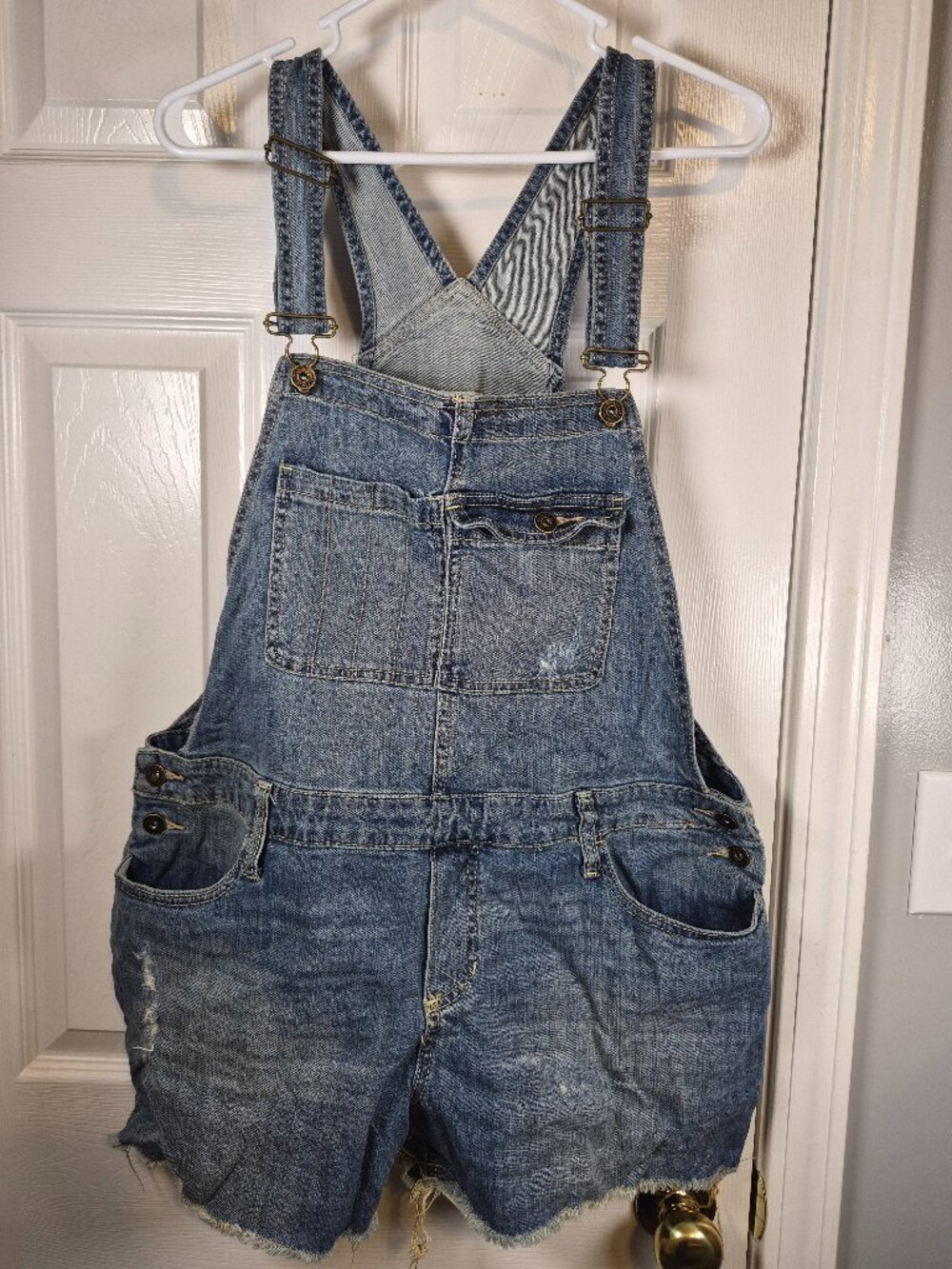 Mossimo Supply Co. Blue Denim Stretch Overall Shorts W/Side Buttons Women’s XLG